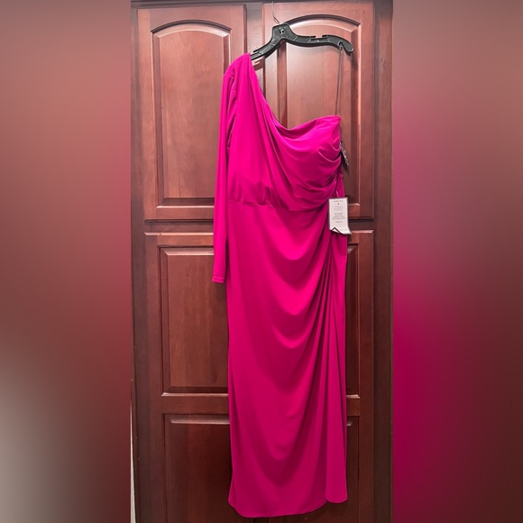 Nightway Womens Magenta Stretch Ruched One Shoulder Bodycon Dress Size 22W - Picture 1 of 6